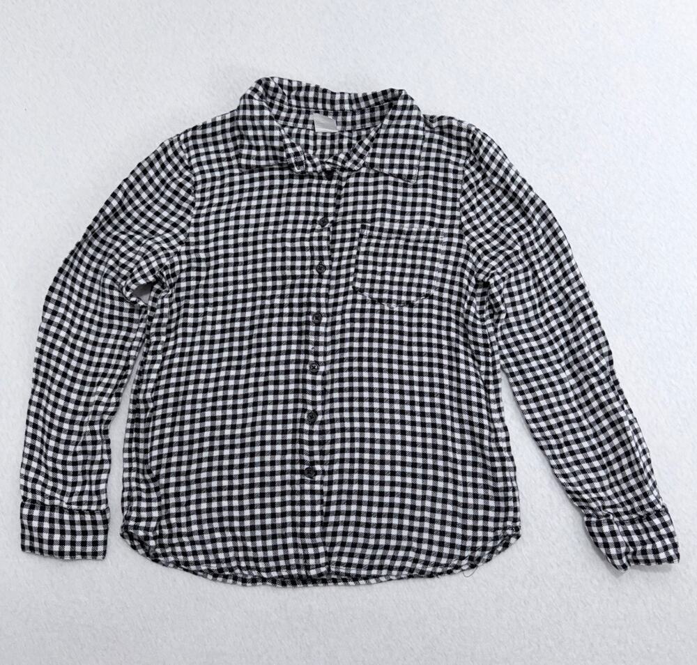 Evsie Black and White Plaid Long-Sleeve Button-Down Shirt, Size M